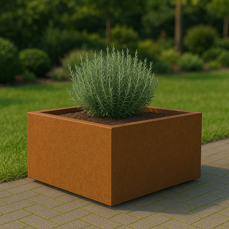 Jardinière en acier corten carrée avec fond 100x100x40 cm
