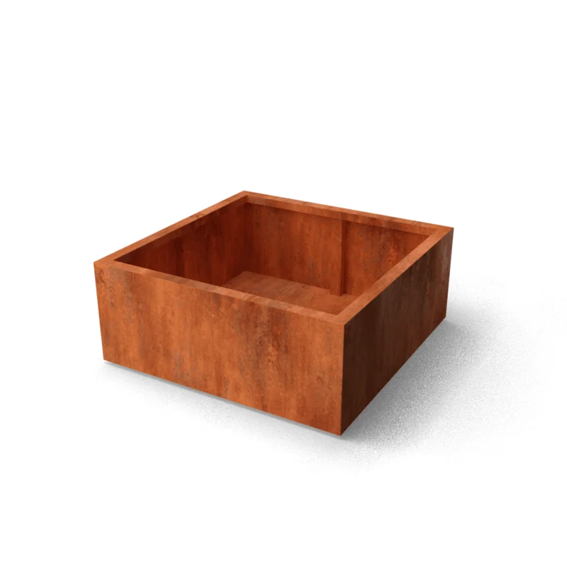 Jardinière en acier corten carrée avec fond 100x100x40 cm