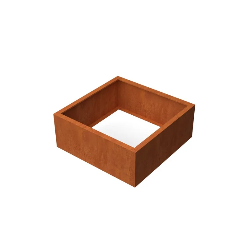 Jardinière en acier corten carrée sans fond 100x100x40 cm