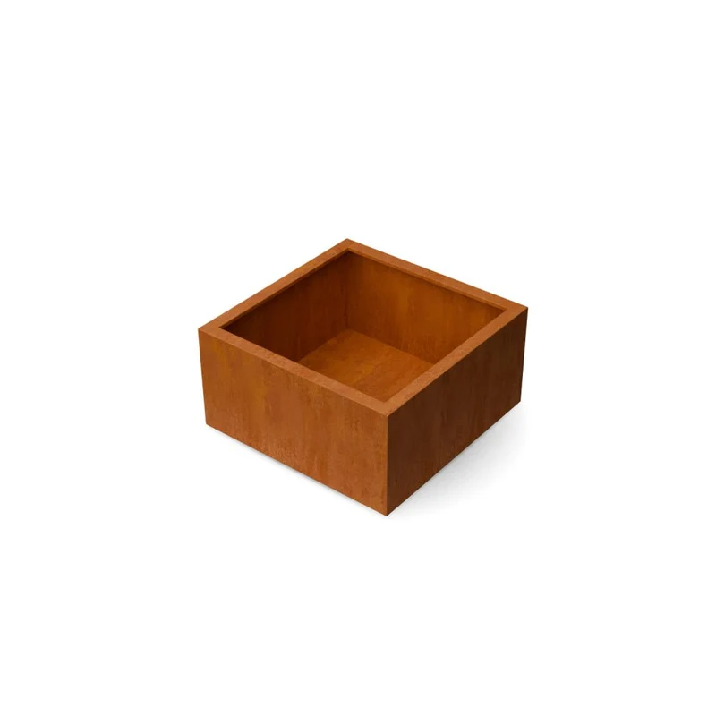 Jardinière en acier corten carrée avec fond 80x80x40 cm