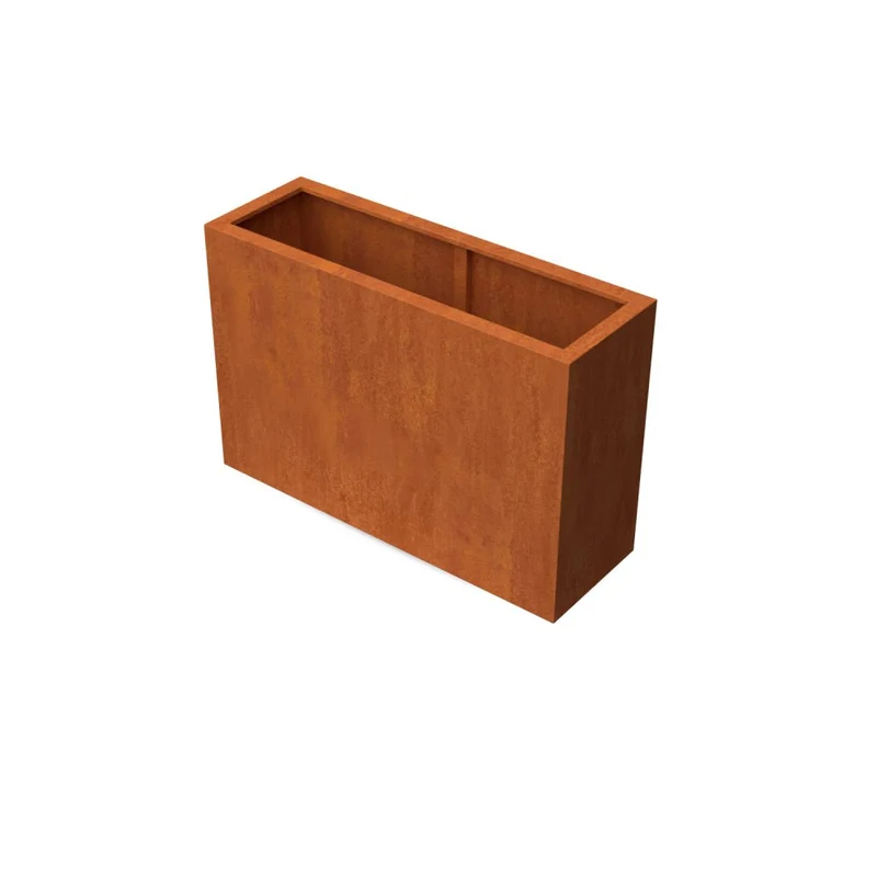 Jardinière en acier corten allongée avec fond 120x40x80 cm