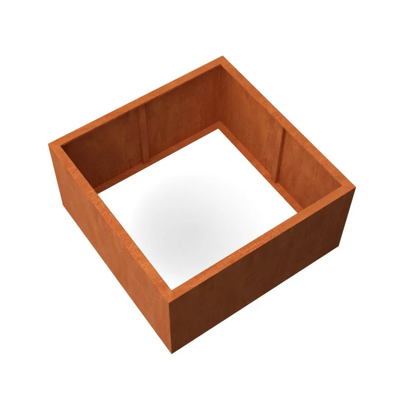 Jardinière en acier corten carrée sans fond 120x120x60 cm