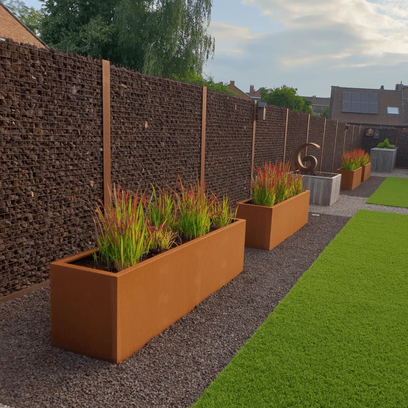 Jardinière en acier corten allongée sans fond 120x50x60 cm