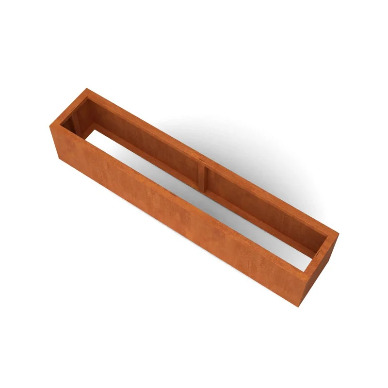 Jardinière en acier corten allongée sans fond 200x40x40 cm