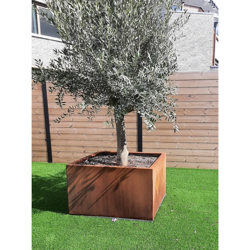 Jardinière en acier corten carrée sans fond 100x100x80 cm