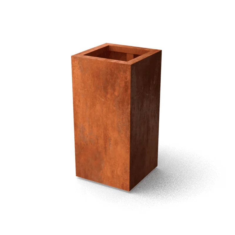 Jardinière en acier corten haute sans fond 30x30x60 cm