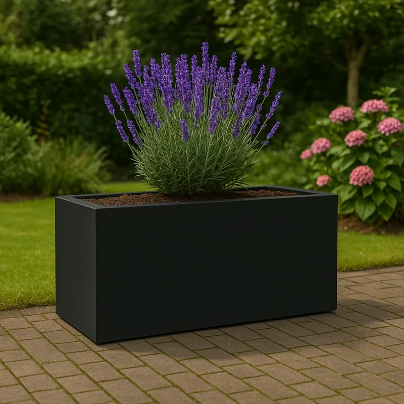 GARDRA Jardinière en polyester noire de jais 150x50x60 cm RAL 9005