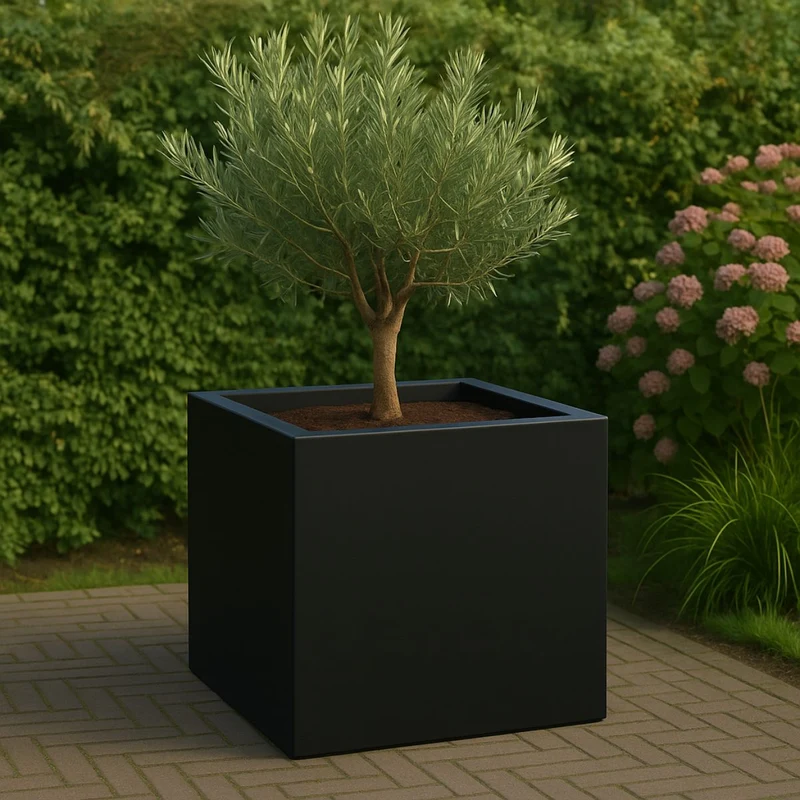 GARDRA Jardinière en polyester noire de jais 80x80x80 cm RAL 9005