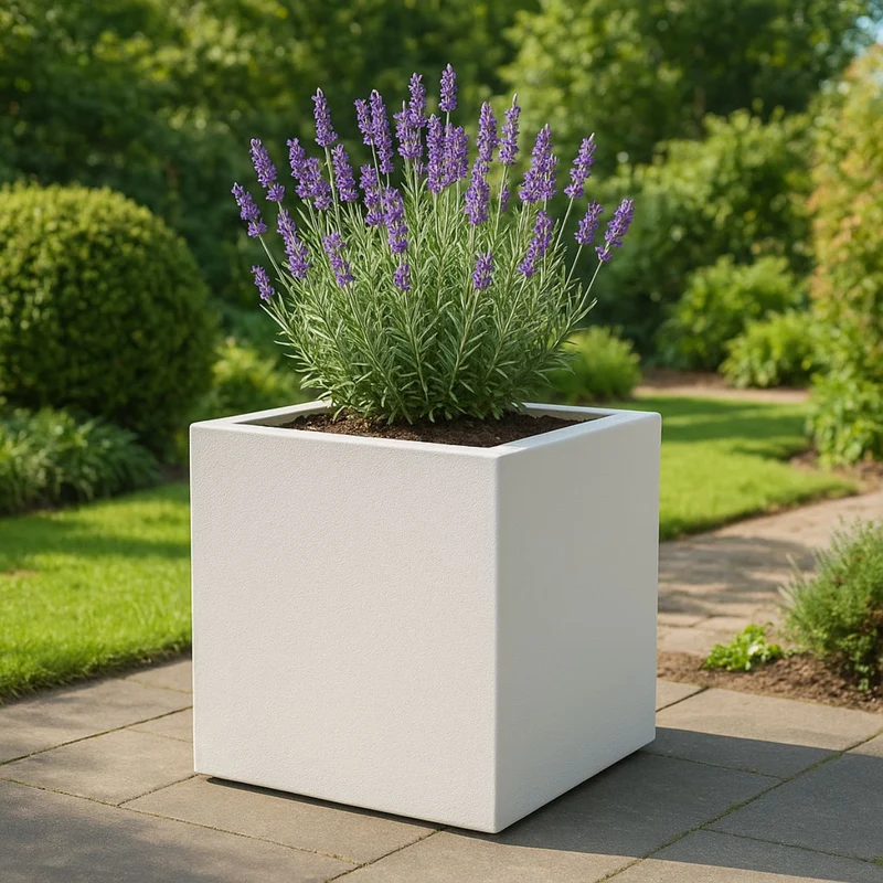 GARDRA Jardinière en polyester blanche pur 70x70x70 cm RAL 9010