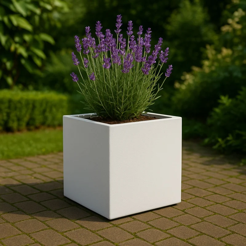 GARDRA Jardinière en polyester blanche pur 50x50x50 cm RAL 9010
