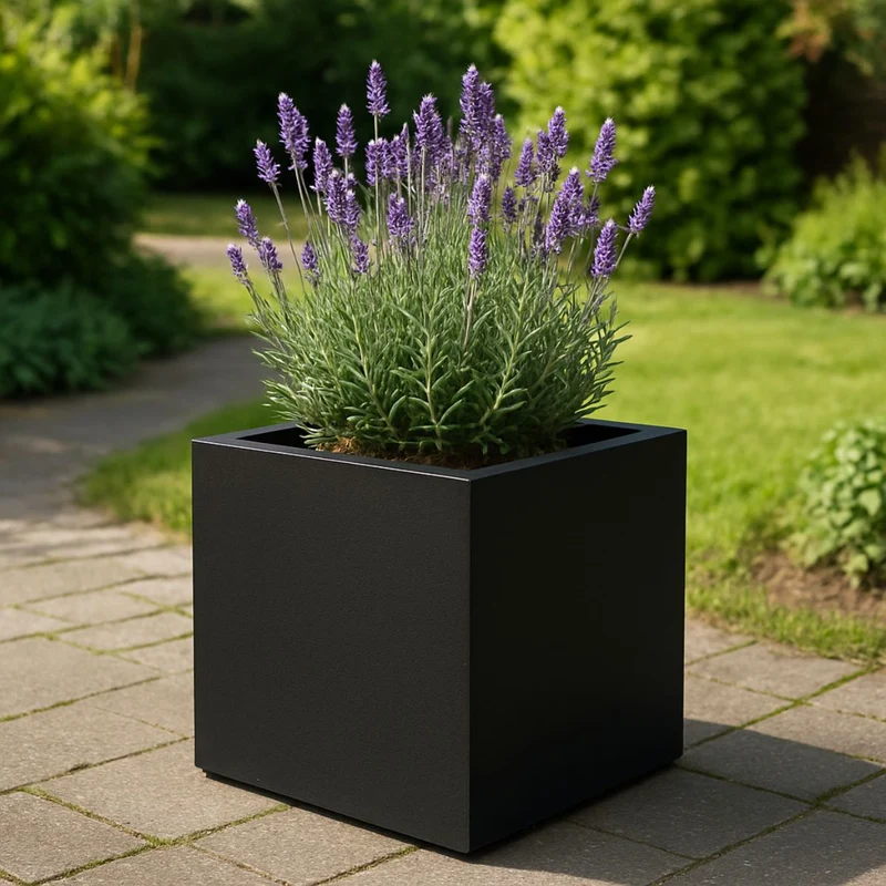 GARDRA Jardinière en polyester noire de jais 50x50x50 cm RAL 9005