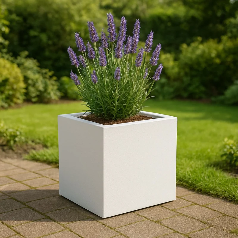 GARDRA Jardinière en polyester blanche pur 40x40x40 cm RAL 9010
