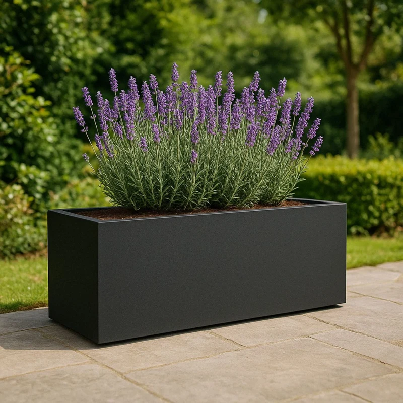 GARDRA Jardinière en polyester grise noire 158x45x52.5 cm RAL 7021