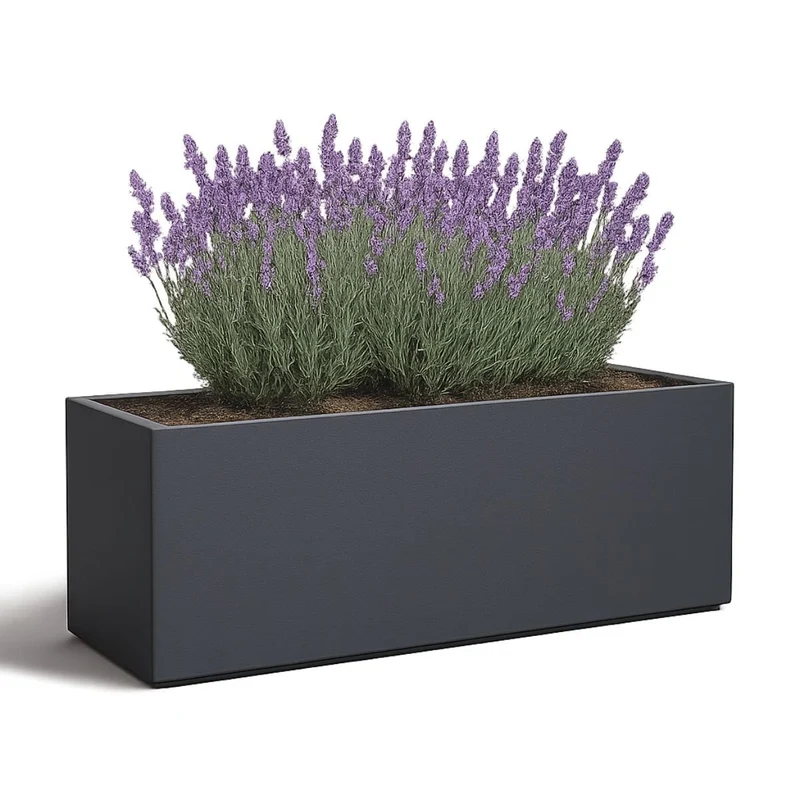 GARDRA Jardinière en polyester grise noire 158x45x52.5 cm RAL 7021
