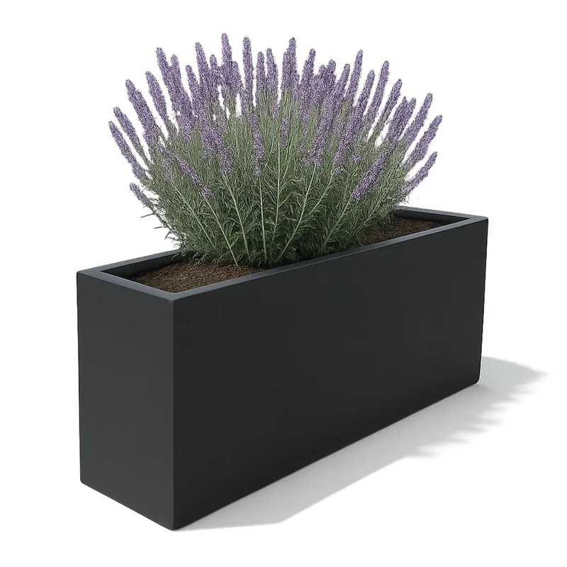 GARDRA Jardinière en polyester grise noire 150x25x80 cm RAL 7021