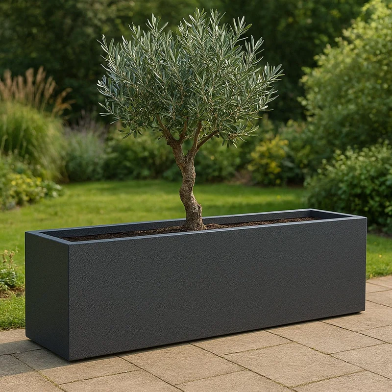 GARDRA Jardinière en polyester grise noire 150x40x40 cm RAL 7021