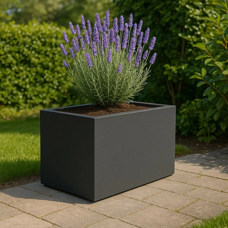 GARDRA Jardinière en polyester grise noire 80x40x40 cm RAL 7021