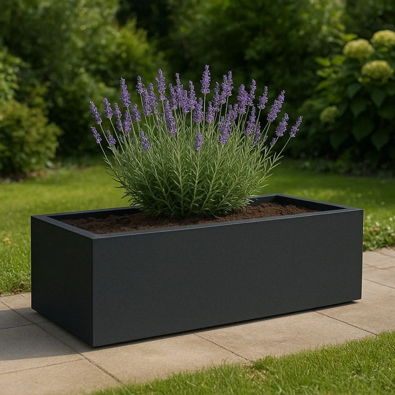 GARDRA Jardinière en polyester grise noire 120x60x40 cm RAL 7021