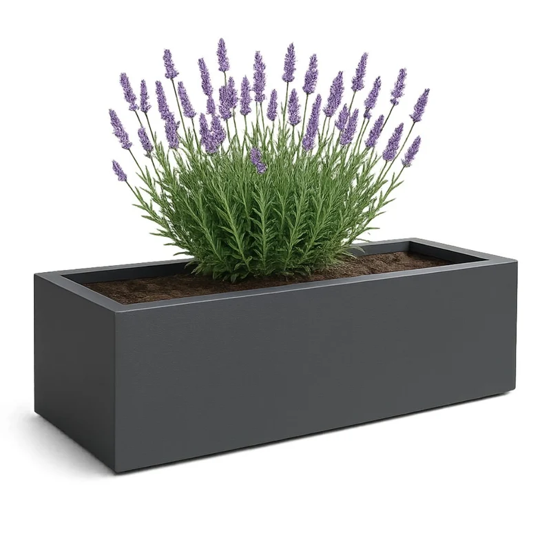 GARDRA Jardinière en polyester grise noire 120x60x40 cm RAL 7021