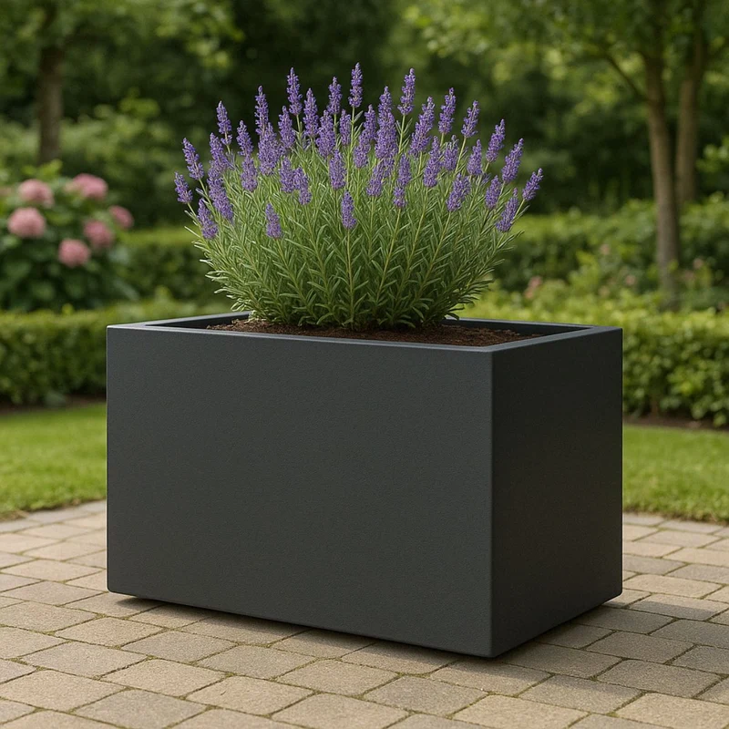 GARDRA Jardinière en polyester grise noire 125x65x70 cm RAL 7021