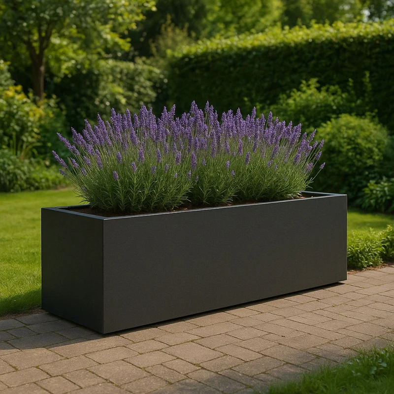 GARDRA Jardinière en polyester grise noire 200x60x60 cm RAL 7021