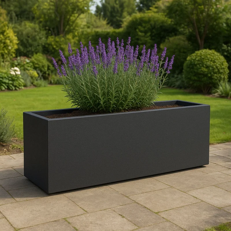 GARDRA Jardinière en polyester grise noire 120x30x50 cm RAL 7021