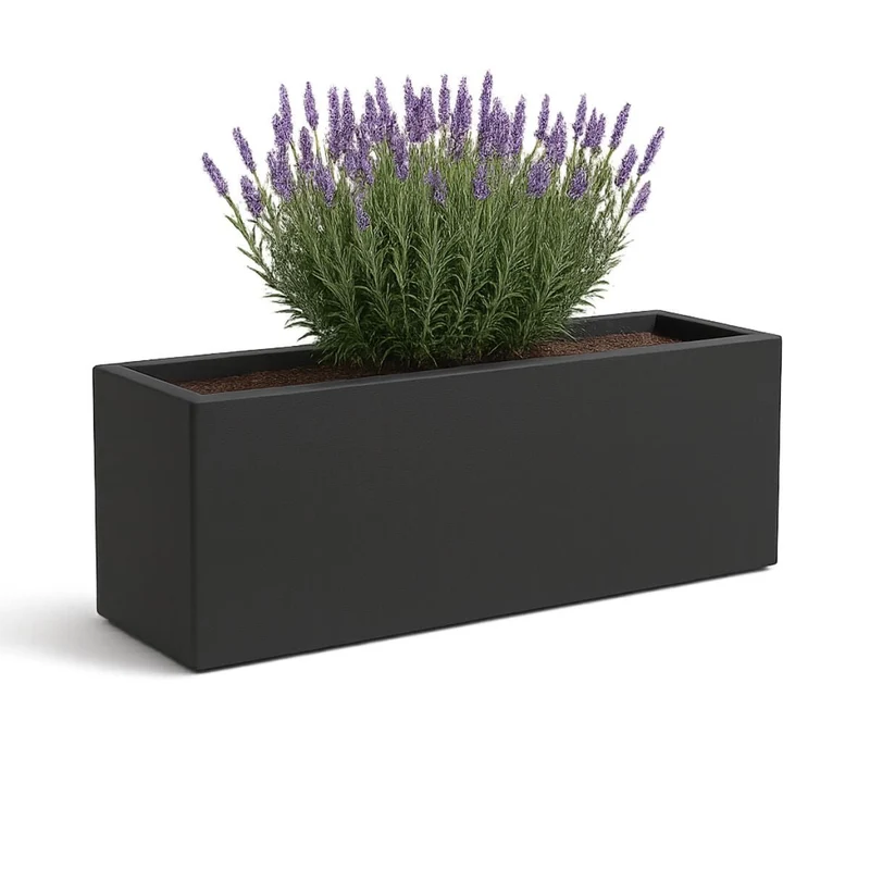 GARDRA Jardinière en polyester grise noire 120x30x50 cm RAL 7021