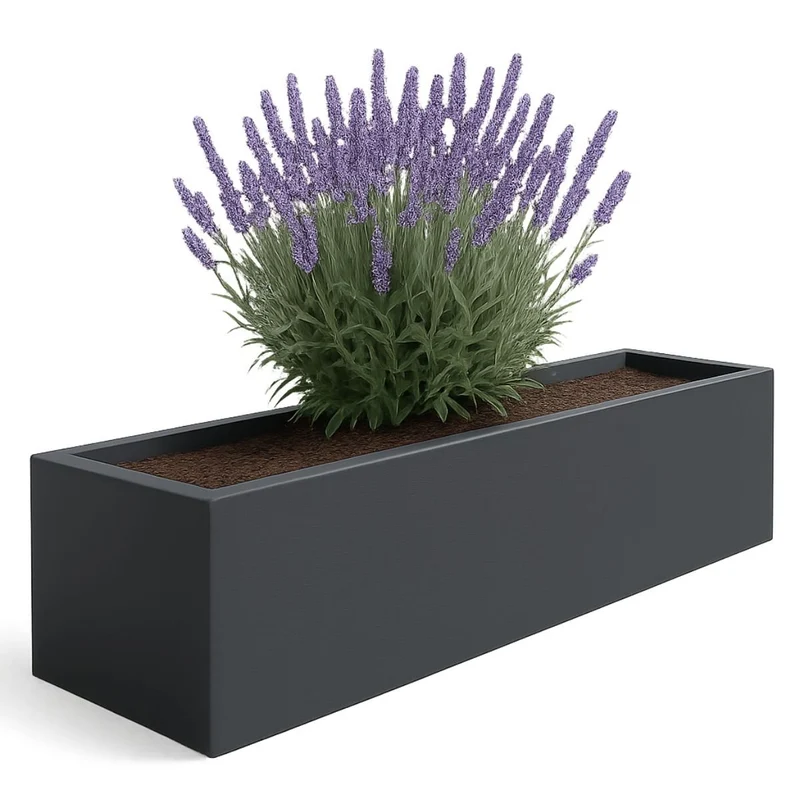 GARDRA Jardinière en polyester grise noire 200x50x40 cm RAL 7021