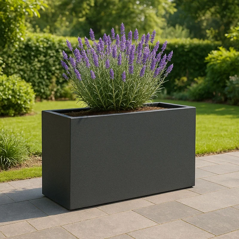 GARDRA Jardinière en polyester grise noire 110x30x67 cm RAL 7021