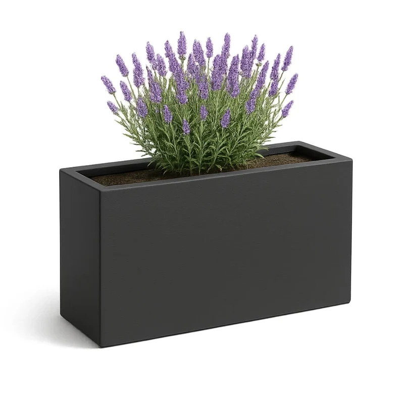 GARDRA Jardinière en polyester grise noire 110x30x67 cm RAL 7021