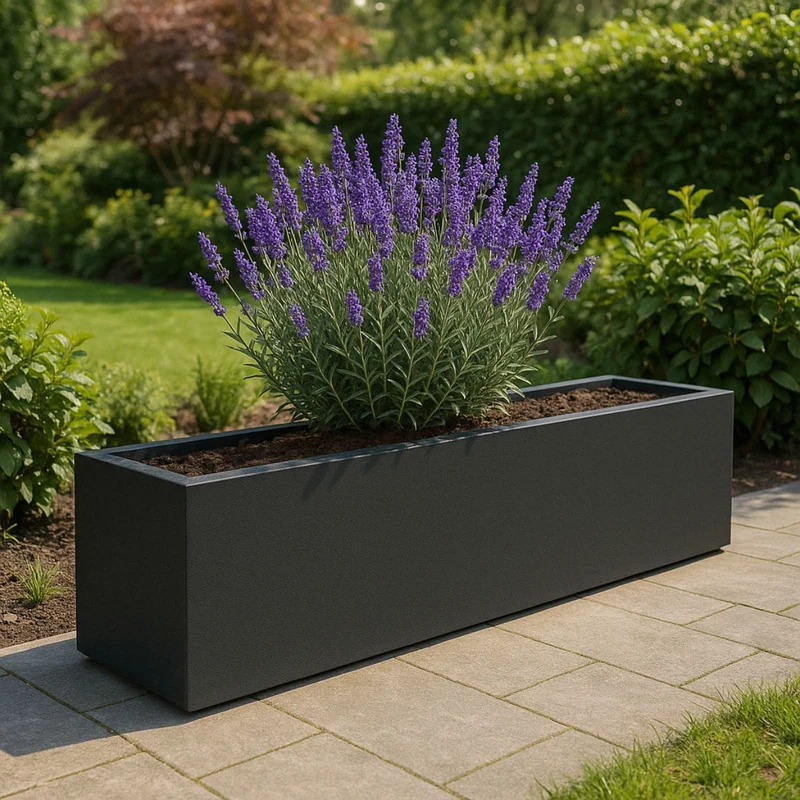 GARDRA Jardinière en polyester grise noire 200x40x40 cm RAL 7021