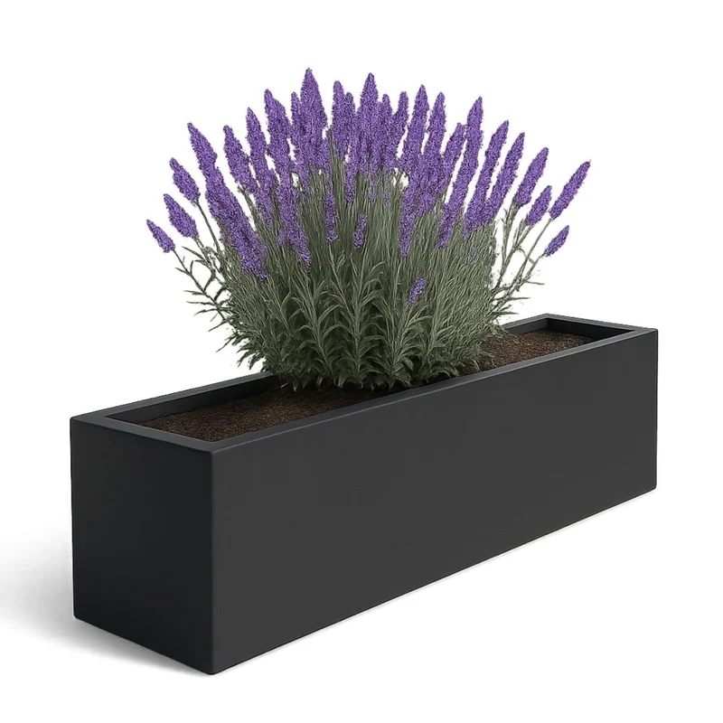 GARDRA Jardinière en polyester grise noire 200x40x40 cm RAL 7021