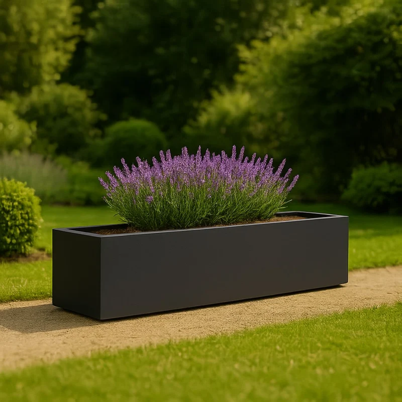 GARDRA Jardinière en polyester grise noire 200x40x33 cm RAL 7021