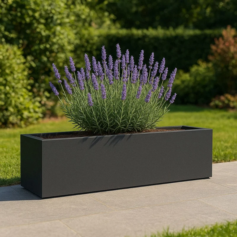 GARDRA Jardinière en polyester grise noire 170x40x40 cm RAL 7021