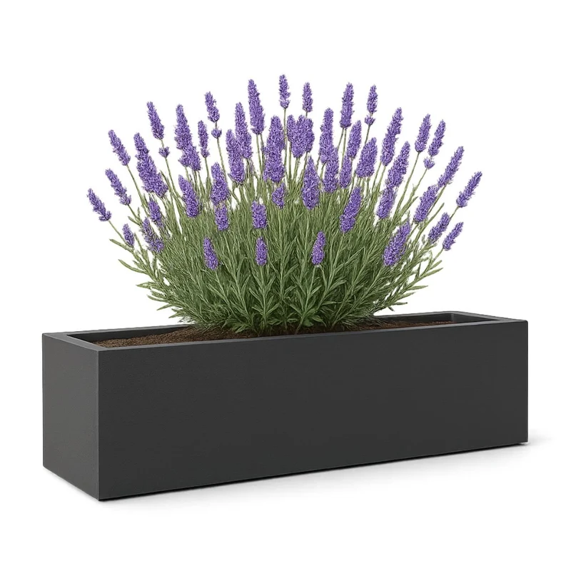 GARDRA Jardinière en polyester grise noire 170x40x40 cm RAL 7021