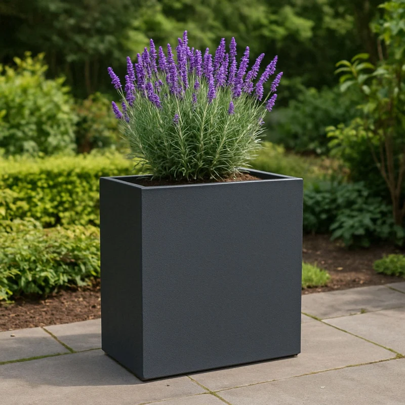 GARDRA Jardinière en polyester grise noire 70x30x67 cm RAL 7021
