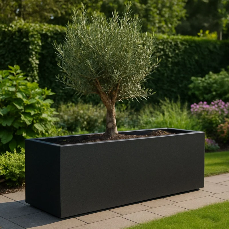 GARDRA Jardinière en polyester grise noire 180x60x70 cm RAL 7021