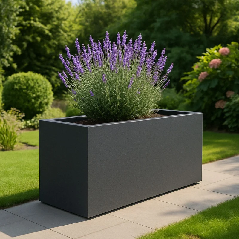 GARDRA Jardinière en polyester grise noire 162x60x70 cm RAL 7021