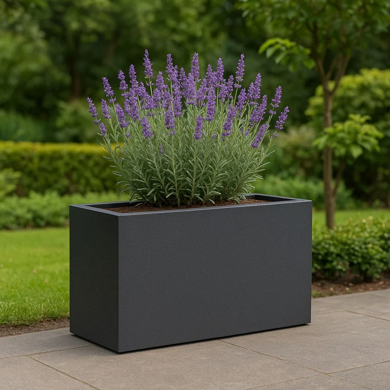 GARDRA Jardinière en polyester grise noire 100x30x50 cm RAL 7021