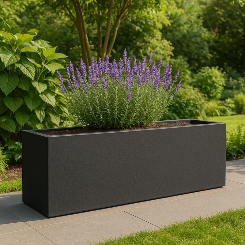 GARDRA Jardinière en polyester grise noire 200x30x60 cm RAL 7021