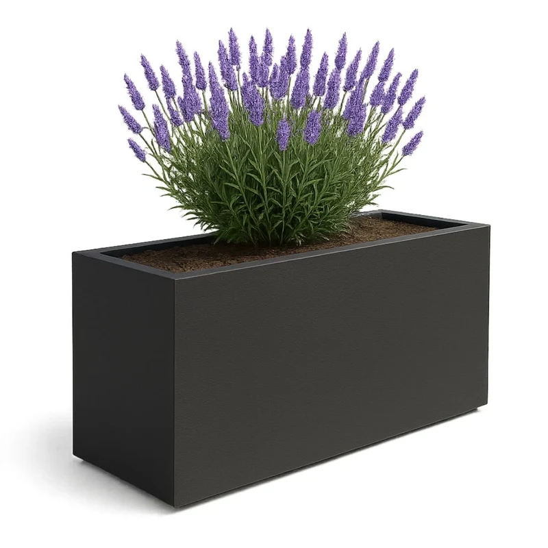 GARDRA Jardinière en polyester grise noire 147x60x80 cm RAL 7021