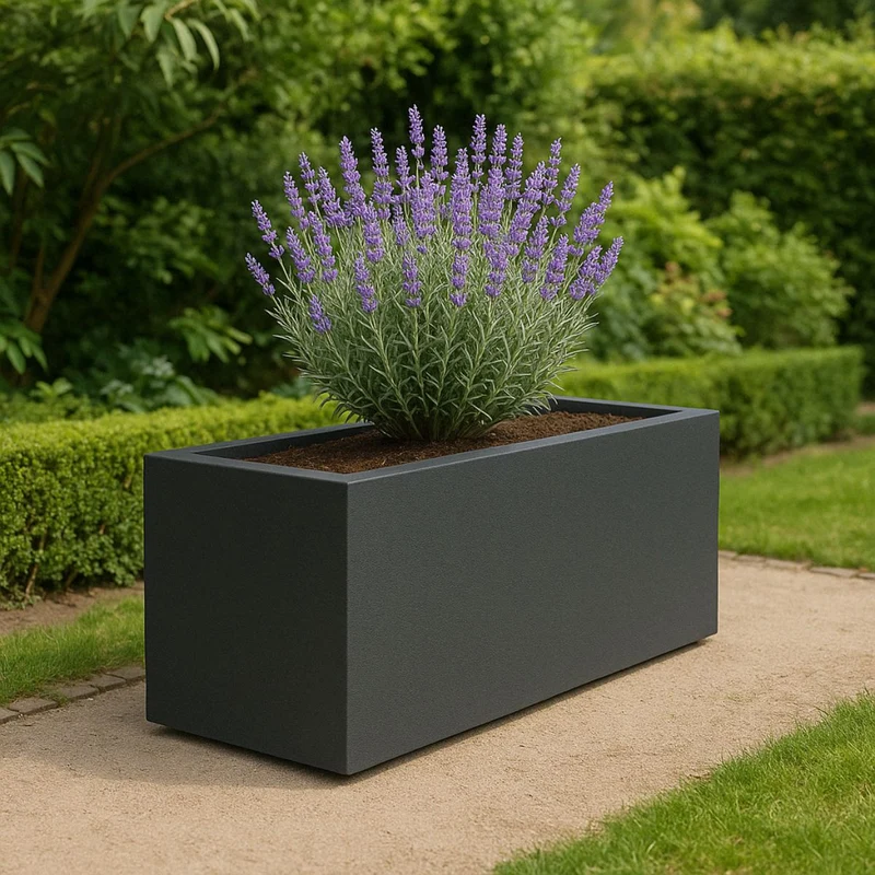 GARDRA Jardinière en polyester grise noire 137x50x50 cm RAL 7021