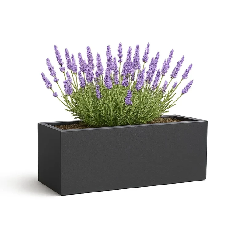 GARDRA Jardinière en polyester grise noire 120x25x35 cm RAL 7021