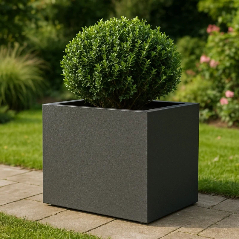 GARDRA Jardinière en polyester grise noire 70x50x60 cm RAL 7021