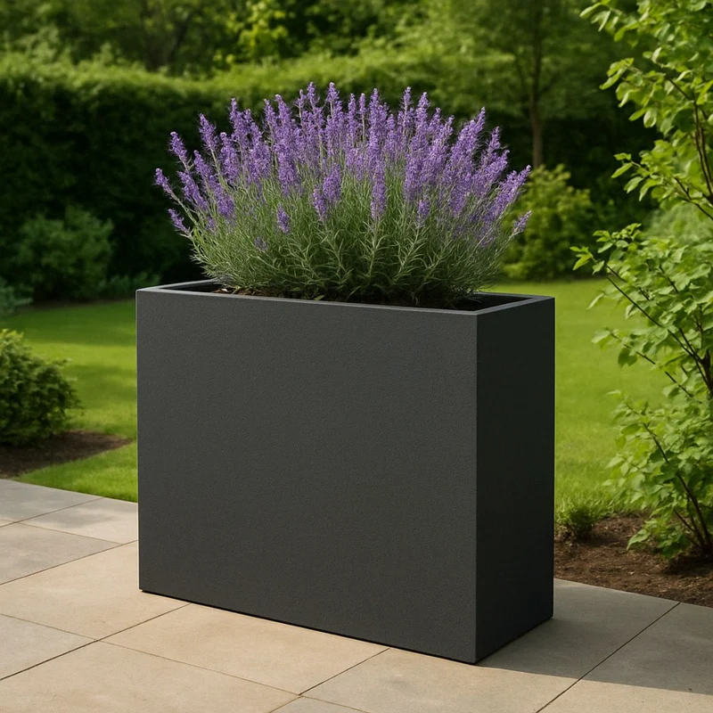GARDRA Jardinière en polyester grise noire 130x40x120 cm RAL 7021