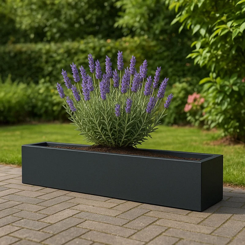 GARDRA Jardinière en polyester grise noire 208x30x20 cm RAL 7021
