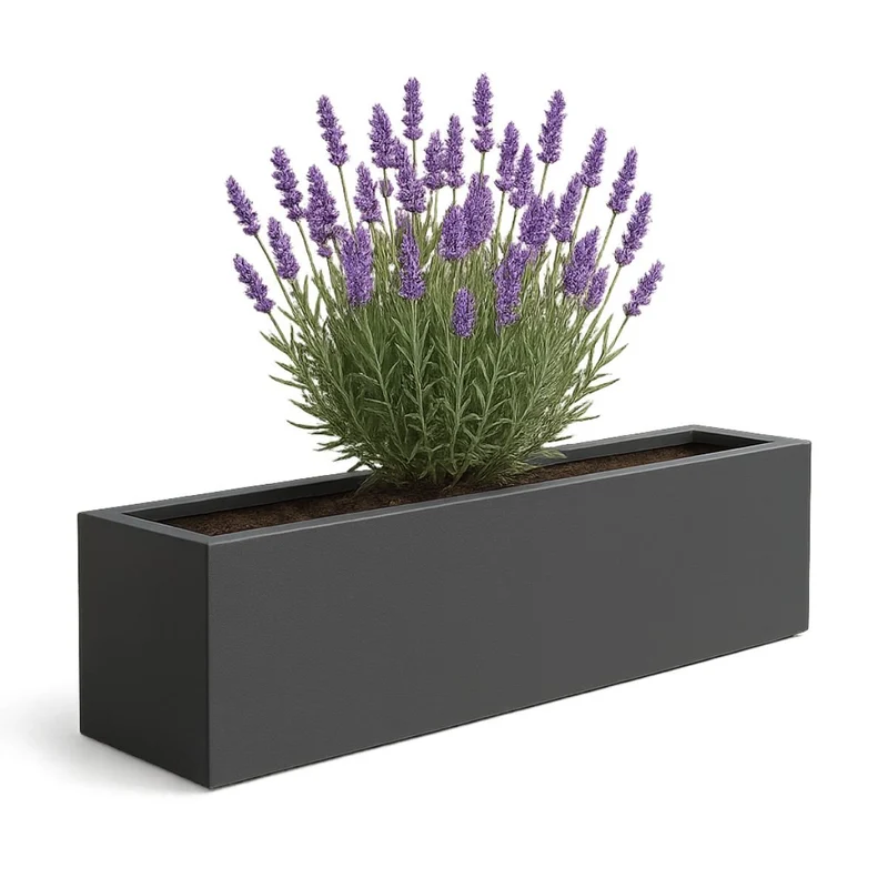GARDRA Jardinière en polyester grise noire 208x30x20 cm RAL 7021