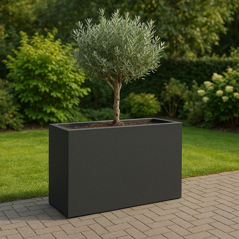 GARDRA Jardinière en polyester grise noire 90x40x90 cm RAL 7021