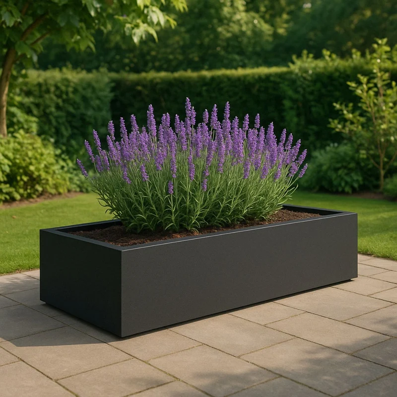 GARDRA Jardinière en polyester grise noire 223x100x32 cm RAL 7021