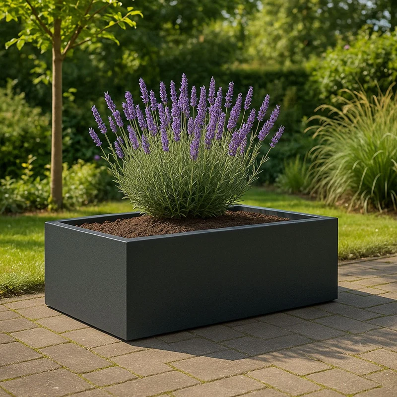 GARDRA Jardinière en polyester grise noire 180x88x32 cm RAL 7021
